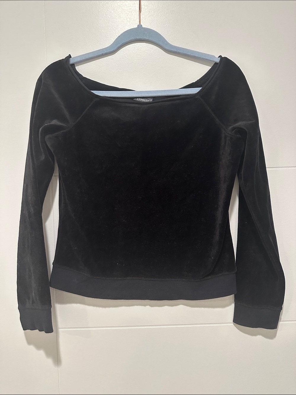 Express Black Velvet Long-Sleeve Boatneck Top